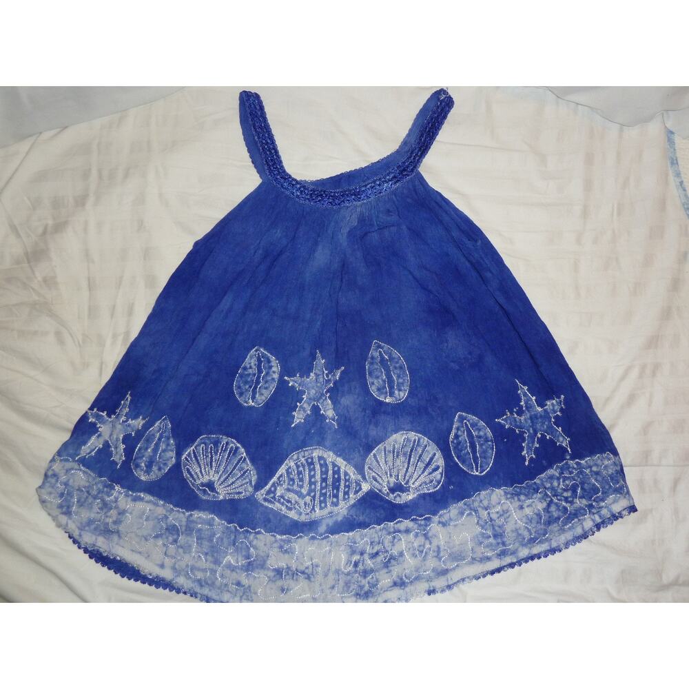 Junior's Blue Flowing Tank w/Embroidered sea creatures One Size EUC